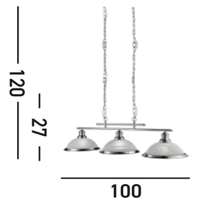 Lampadario Contemporaneo Bistro Acciaio Argento Vetro 3 Luci E27