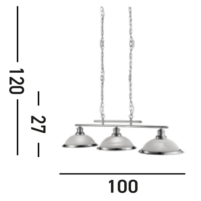 Lampadario Contemporaneo Bistro Acciaio Argento Vetro 3 Luci E27