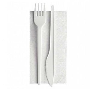 Coppia posate Naturelle Compostabili con tovagliolo doppiovelo,100 pezzi