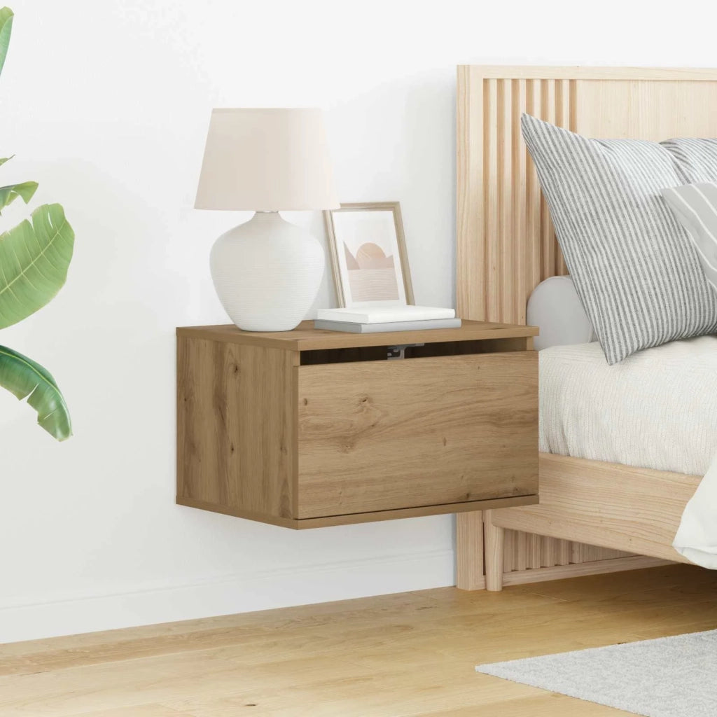 Mobiletto da comodino a parete con cassetto Rovere artigianale 863080