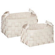 Set di 2 cesti fatti a mano in ecopelle beige con manici design retrò
