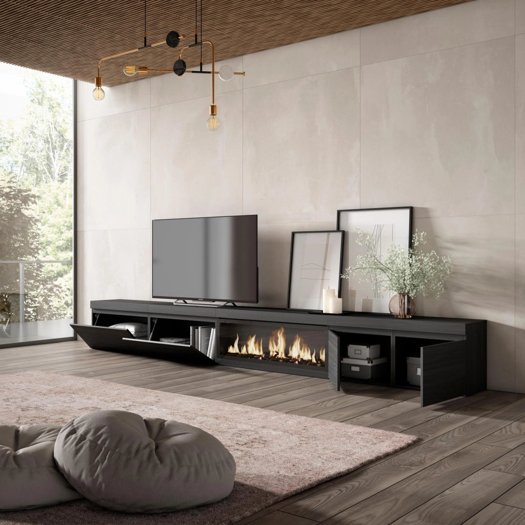 Mobile TV Soggiorno, 368x35x45, Camino elettrico XXL, Nero RF3688