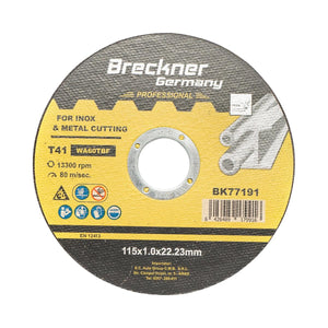 10 Dischi da Taglio T41 115x1.0x22mm Acciaio INOX Ferro Metallo Disco Flessibili per Smerigliatrice Angolare Mola Taglio Breckner Germany