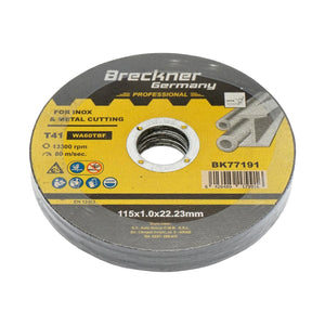 10 Dischi da Taglio T41 115x1.0x22mm Acciaio INOX Ferro Metallo Disco Flessibili per Smerigliatrice Angolare Mola Taglio Breckner Germany