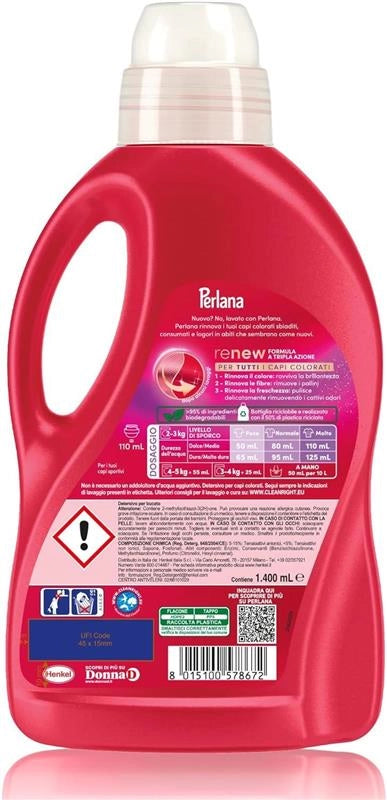 PERLANA DETERSIVO COLORATI LAVATRICE LIQUIDO PER TUTTI I CAPI COLORATI PER COLORI E FIBRE RINNOVATI 28 LAVAGGI