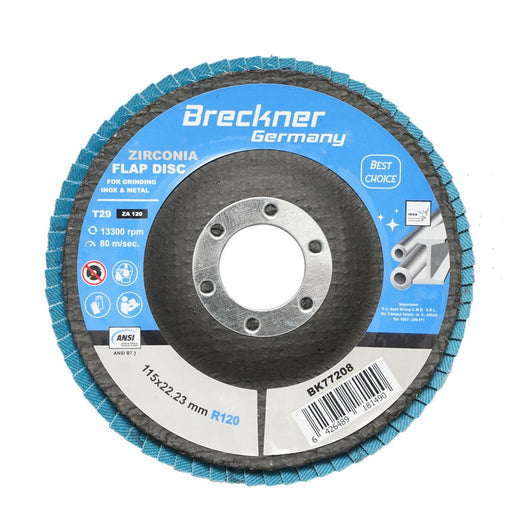 10 Dischi Lamellari Zirconio 115mm P120 per Acciaio INOX Metallo, Dischi Abrasivi, Disco Lamellare Breckner Germany