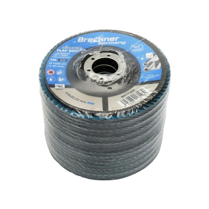 10 Dischi Lamellari Zirconio 115mm P60 per Acciaio INOX Metallo, Dischi Abrasivi, Disco Lamellare Breckner Germany