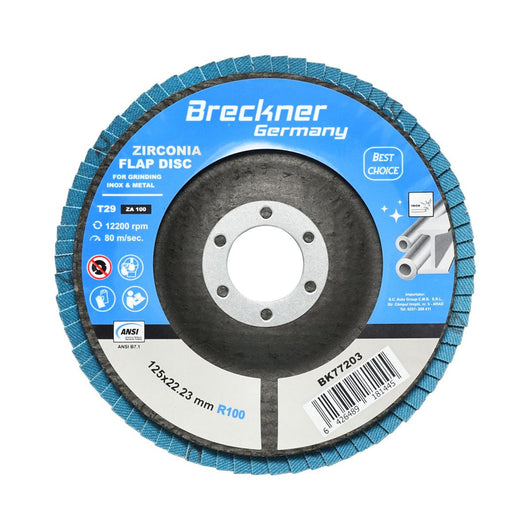 10 Dischi Lamellari Zirconio 125mm P100 per Acciaio INOX Metallo, Dischi Abrasivi, Disco Lamellare Breckner Germany