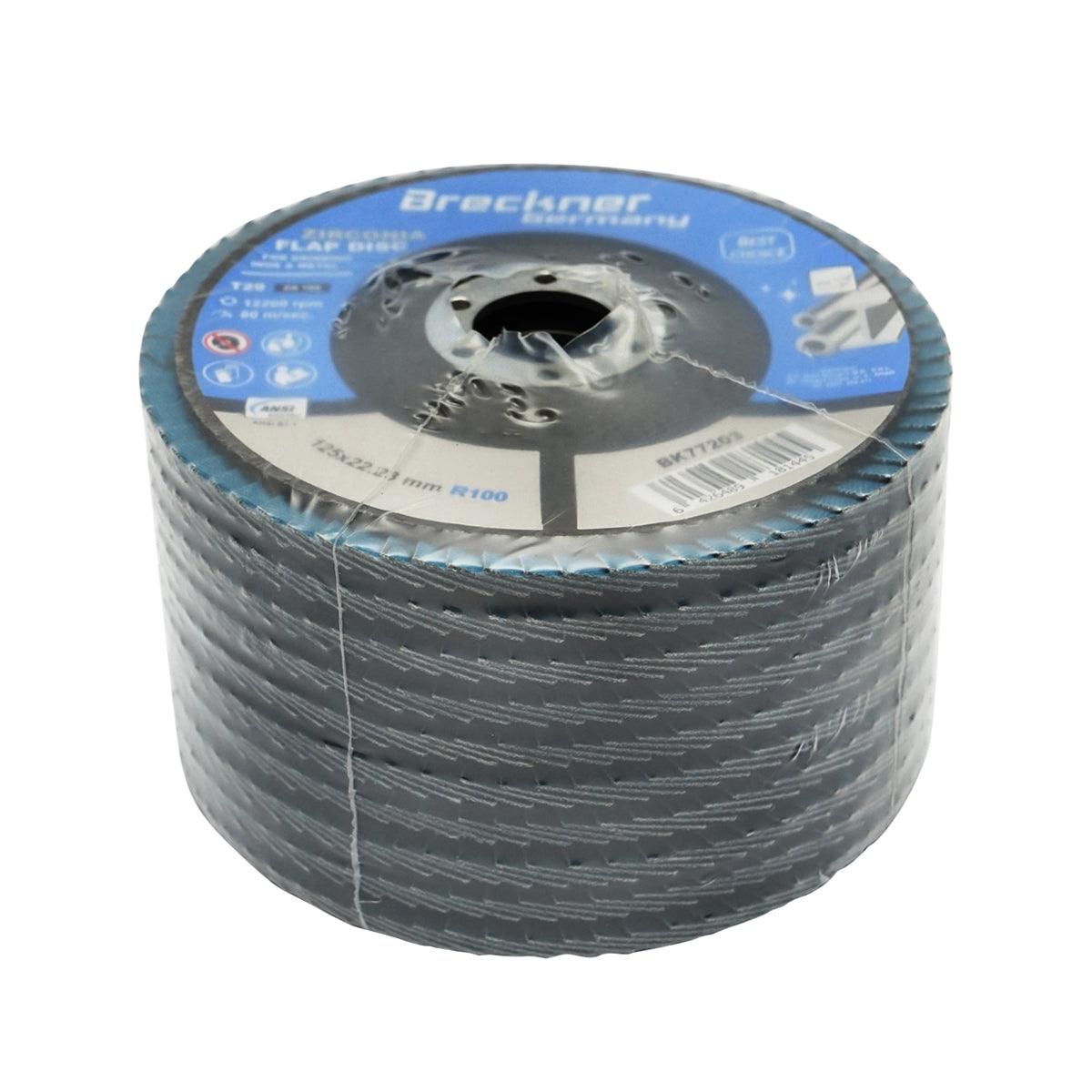 10 Dischi Lamellari Zirconio 125mm P100 per Acciaio INOX Metallo, Dischi Abrasivi, Disco Lamellare Breckner Germany