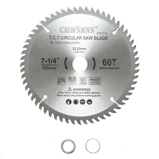 Disco circolare widia per legno 185x22,23mm, max. velocità. Crownman da 8200 giri/min, 60 denti