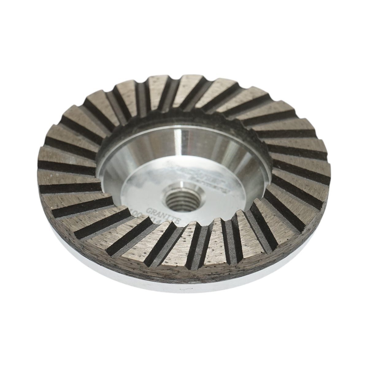 Disco diamantato a tazza segmentata turbo da 100 mm, filettatura M14, alluminio grezzo per la levigatura del granito Breckner Germany