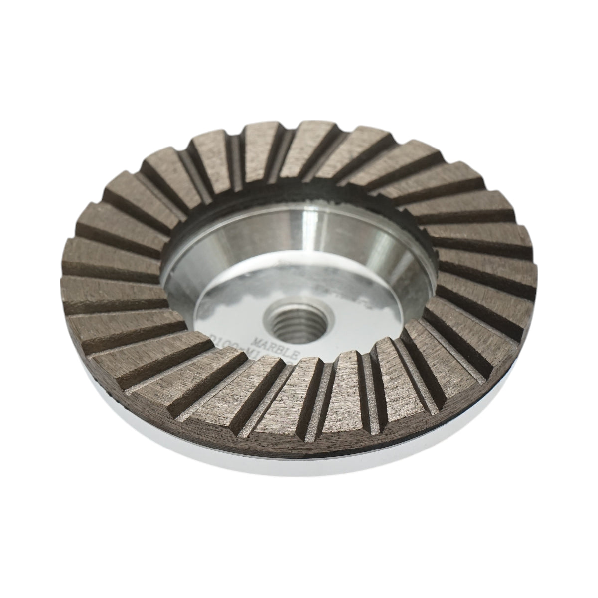 Disco diamantato a tazza segmentata turbo da 100 mm, filettatura M14, alluminio grezzo per la levigatura del marmo Breckner Germany