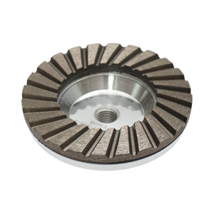 Disco diamantato a tazza segmentata turbo da 100 mm, filettatura M14, alluminio grezzo per la levigatura del marmo Breckner Germany