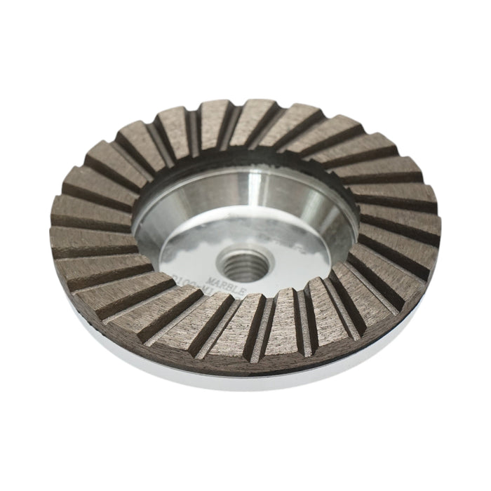 Disco diamantato a tazza segmentata turbo da 100 mm, filettatura M14, alluminio grezzo per la levigatura del marmo Breckner Germany