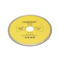 Disco diamantato continuo 125x22.23 mm, velocità massima 12.200 giri/min, taglio a umido per pietra, ceramica, granito, gres e marmo, Crownman