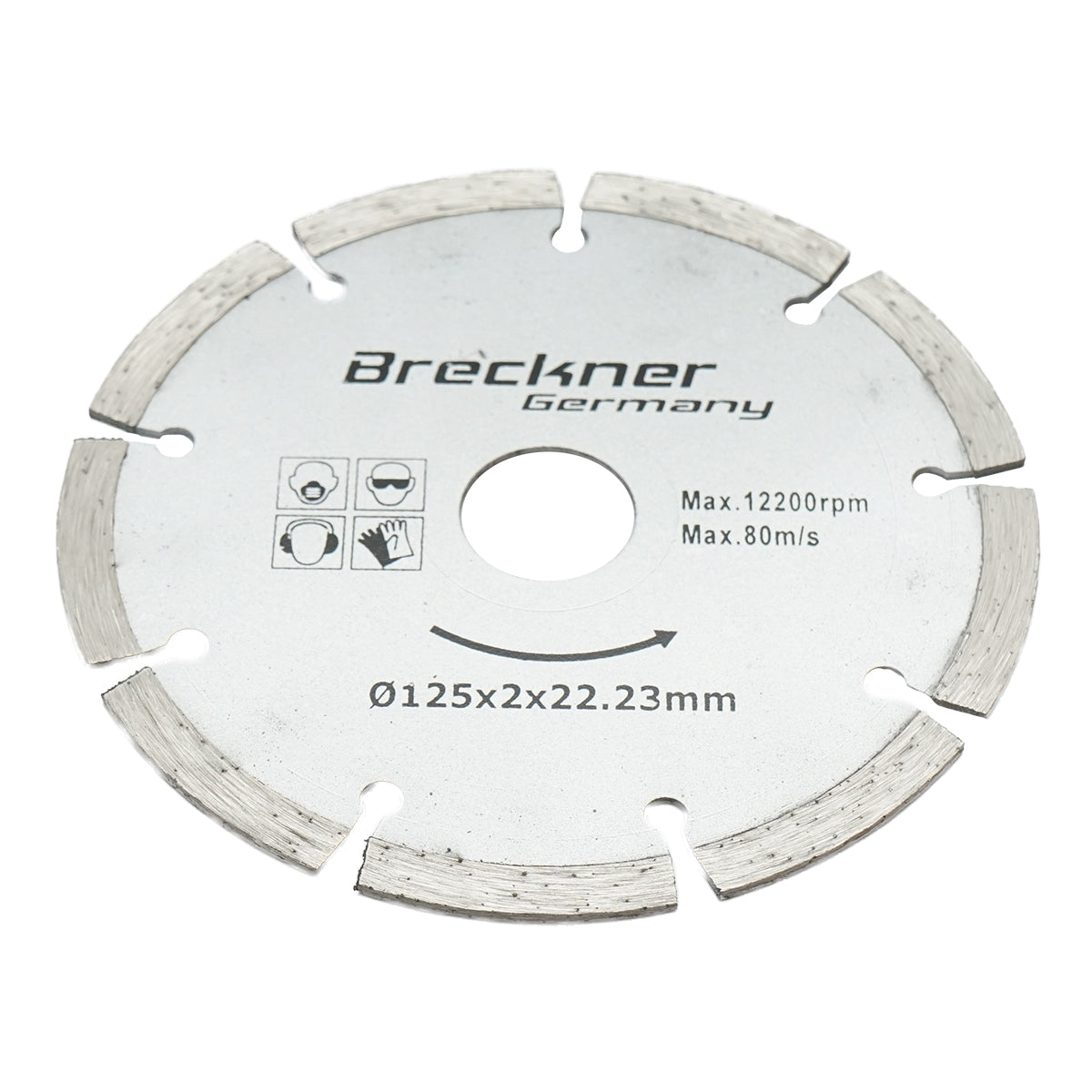 Disco diamantato segmentato 125x2x22.23mm per taglio a secco di calcestruzzo e ceramica Breckner Germany
