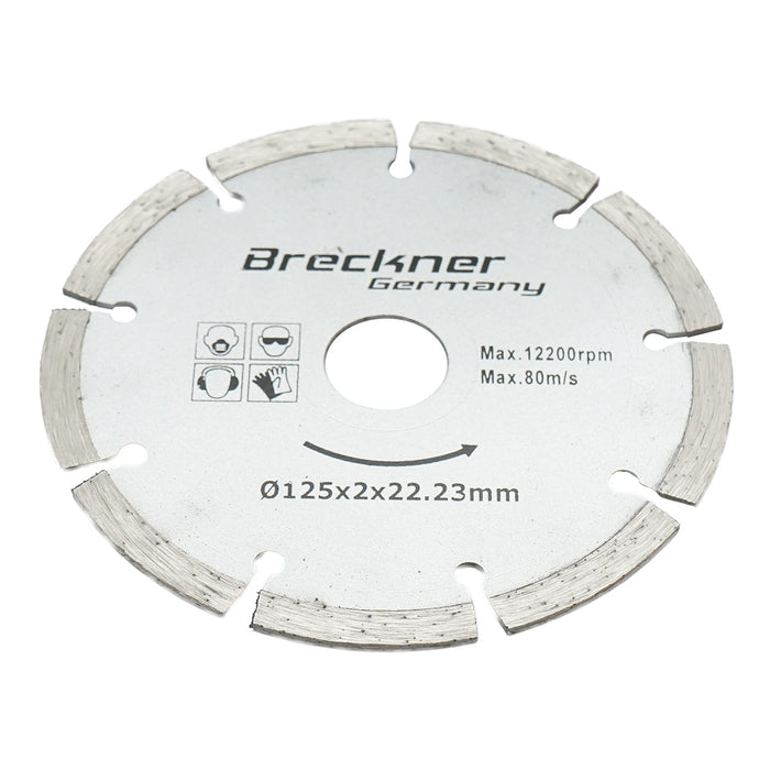 Disco diamantato segmentato 125x2x22.23mm per taglio a secco di calcestruzzo e ceramica Breckner Germany