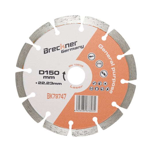 Disco diamantato segmentato 150x22,23 mm, segmento 10 mm per mattoni, calcestruzzo, muratura, archi, pietra Breckner Germany