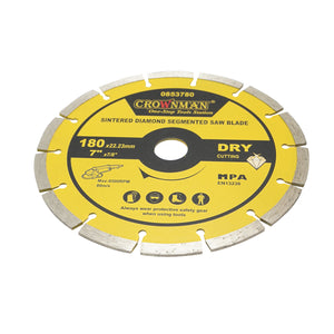 Disco diamantato segmentato 180x22,23mm, max. velocità. 8500 giri/min, taglio a secco per cemento, pietra, granito, marmo Crownman