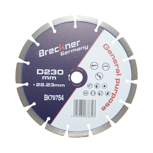 Disco diamantato segmentato 230x22,23 mm, segmento 12 mm per calcestruzzo, pavimentazioni, mosaico, archi, mattoni Breckner Germany