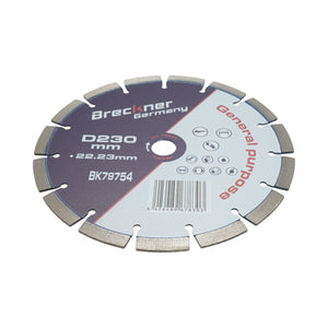 Disco diamantato segmentato 230x22,23 mm, segmento 12 mm per calcestruzzo, pavimentazioni, mosaico, archi, mattoni Breckner Germany