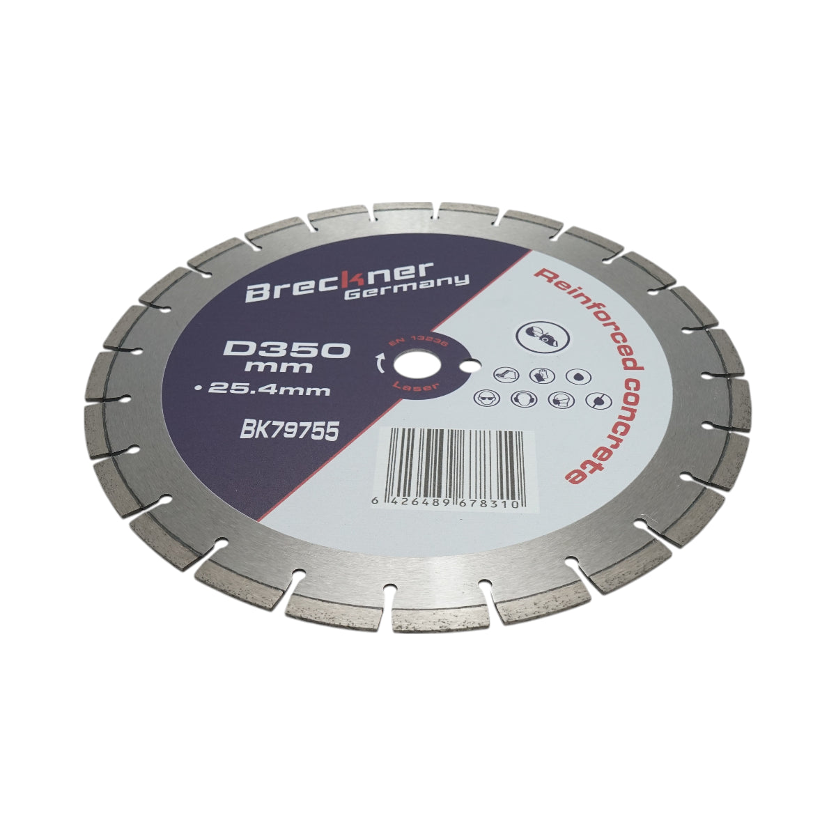 Disco diamantato segmentato 350x25,4 mm, segmento 10 mm per cemento armato, pavimentazioni, archi, pietra dura Breckner Germany