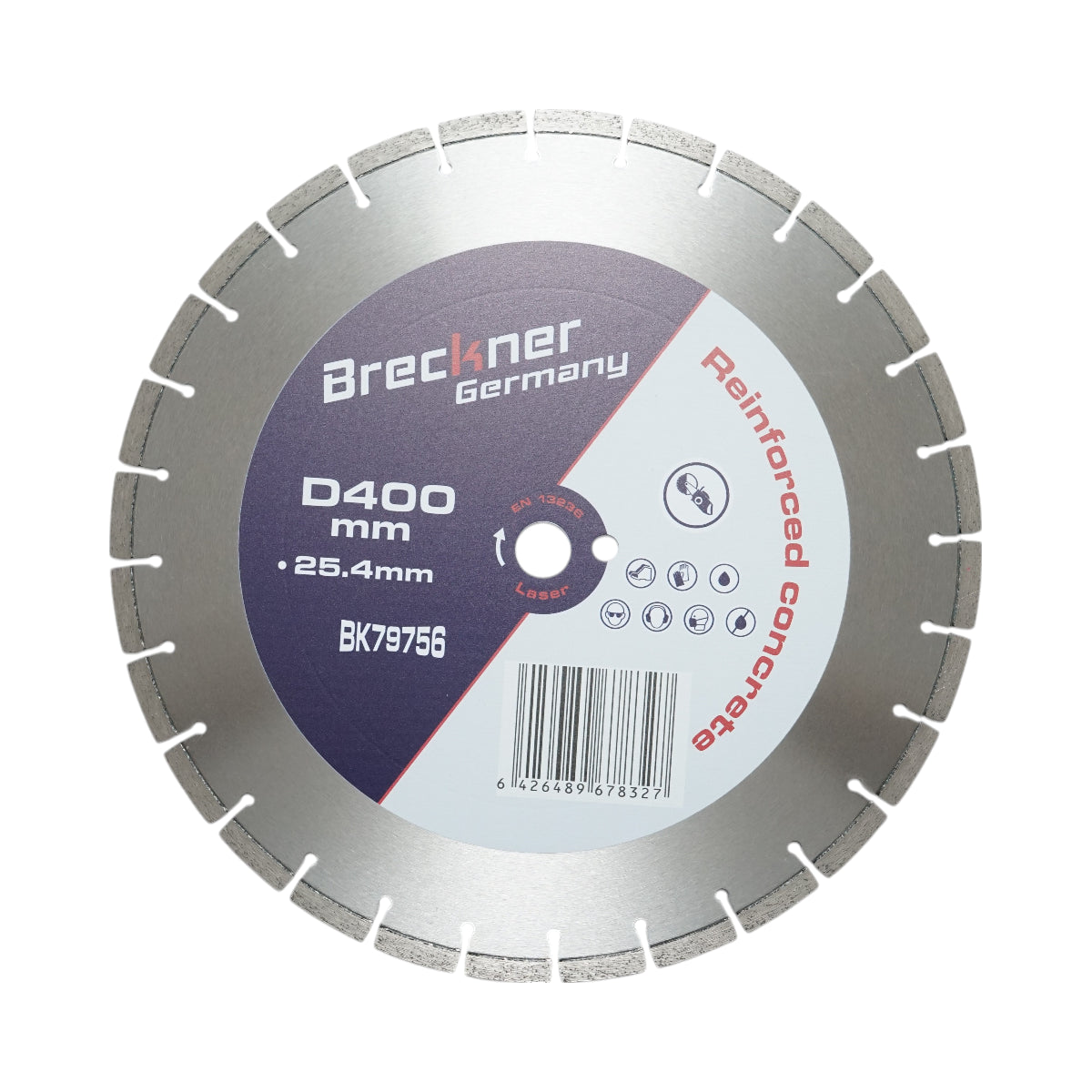 Disco diamantato segmentato 400x25,4 mm, segmento 10 mm per cemento armato, pavimentazioni, archi, pietra dura Breckner Germany