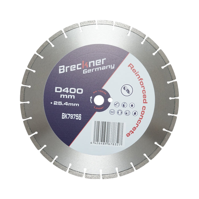 Disco diamantato segmentato 400x25,4 mm, segmento 10 mm per cemento armato, pavimentazioni, archi, pietra dura Breckner Germany