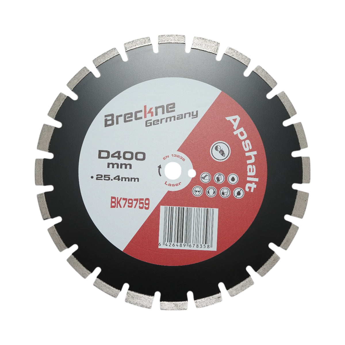 Disco diamantato segmentato 400x25,4 mm, segmento A40 12 mm per asfalto, calcestruzzo fresco Breckner Germany