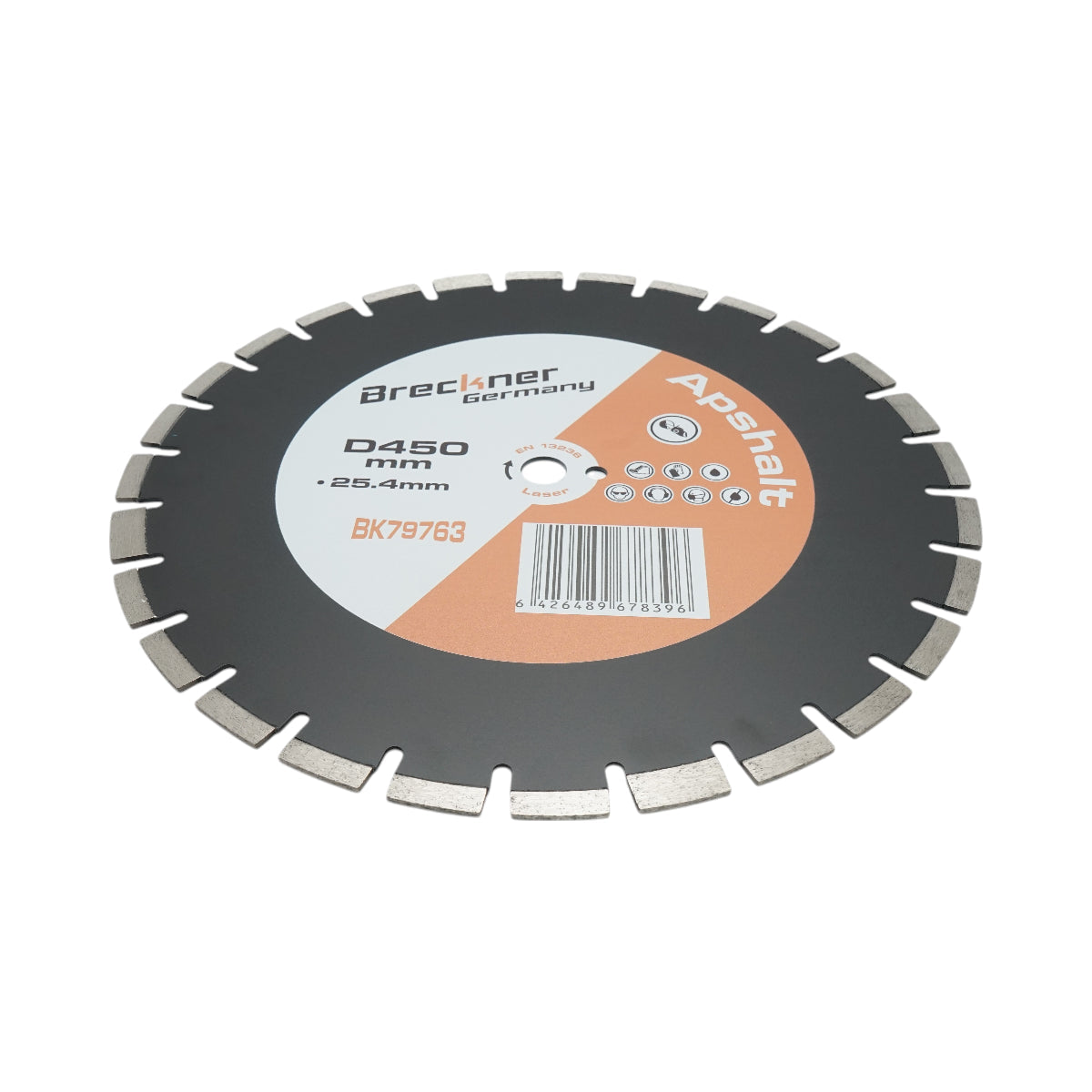 Disco diamantato segmentato 450x25,4 mm, segmento B40 12 mm per asfalto-calcestruzzo, mattoni, massetto Breckner Germany