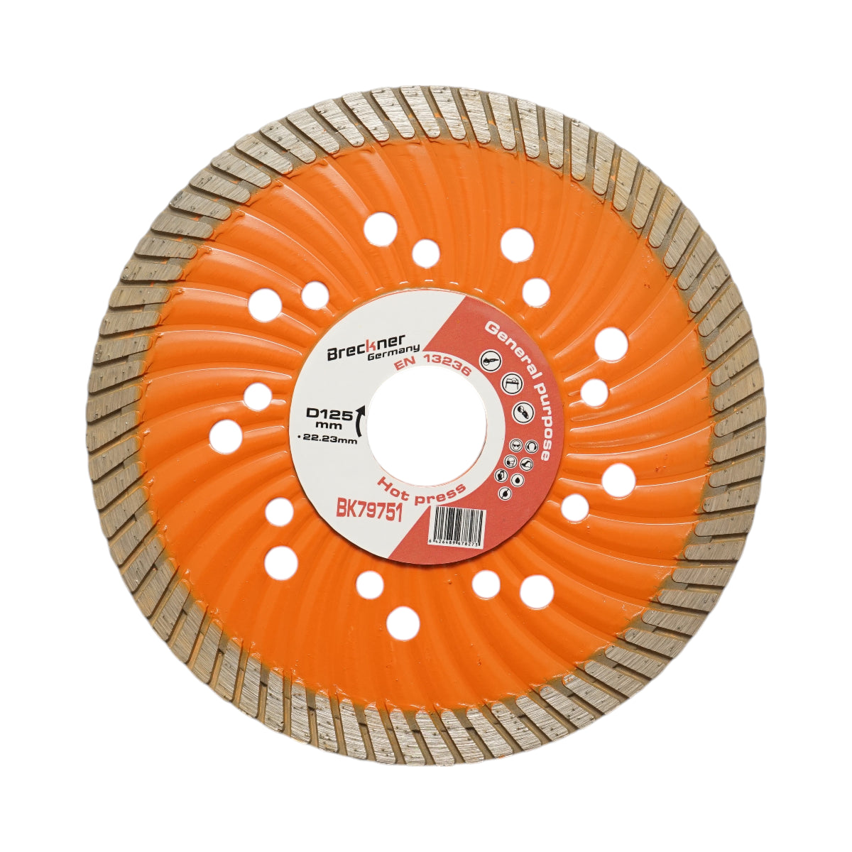 Disco diamantato turbo 125x22,23 mm, segmento 10 mm per piastrelle, autobloccanti, mosaici, pietre dure, marmo, granito Breckner Germany