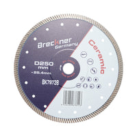 Disco diamantato turbo 250x25,4 mm, segmento 10 mm per piastrelle, maiolica, ceramica dura, marmo, granito Breckner Germany