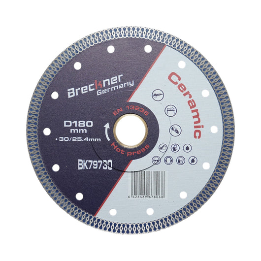 Disco diamantato turbo continuo 180x30/25,4 mm, segmento 10 mm per piastrelle, maiolica, ceramica dura Breckner Germany
