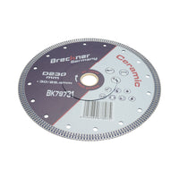 Disco diamantato turbo continuo 230x30/25,4 mm, segmento 10 mm per piastrelle, maiolica, ceramica dura Breckner Germany