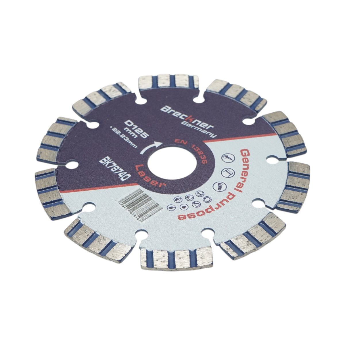 Disco diamantato turbo segmentato 125x22,23 mm, segmento 10 mm per cemento armato, pietra dura, autobloccanti Breckner Germany