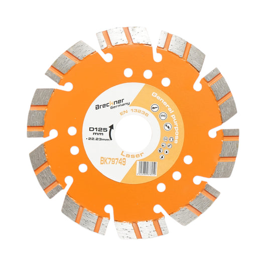 Disco diamantato turbo segmentato 125x22,23 mm, segmento da 10 mm per taglio di cemento armato, pietra dura, pavimentazioni e blocchi in cemento Breckner Germany