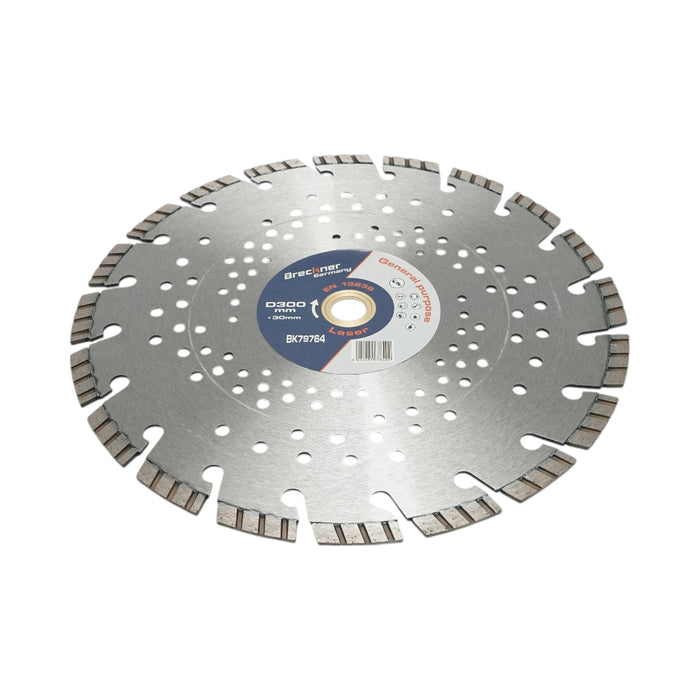 Disco diamantato turbo segmentato 300x30mm, segmento 10mm per cemento armato, pavimentazioni, archi, pietra dura Breckner Germany