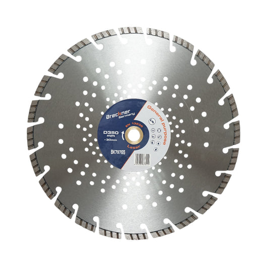 Disco diamantato turbo segmentato 350x30mm, segmento 10mm per cemento armato, pavimentazioni, archi, pietra dura Breckner Germany