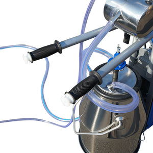 Dispositivo per mungitura di mucche, 1 postazione, 550W, 220V, bidone in acciaio inox da 25L, gruppo di mungitura con 2 manicotti, pressione del vuoto 45-50 kPa, pulsazioni 60-80 cpm.