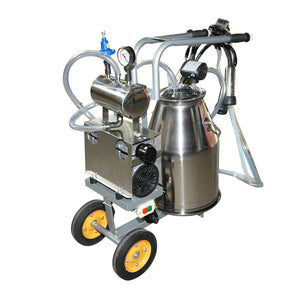 Dispositivo per mungitura di mucche, 1 postazione, 650W, bidone in acciaio inox da 25L, gruppo di mungitura con 4 manicotti, pressione del vuoto 45-50 kPa, pulsazioni 60-80 cpm