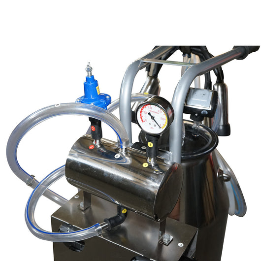 Dispositivo per mungitura di mucche, 1 postazione, 650W, bidone in acciaio inox da 25L, gruppo di mungitura con 4 manicotti, pressione del vuoto 45-50 kPa, pulsazioni 60-80 cpm