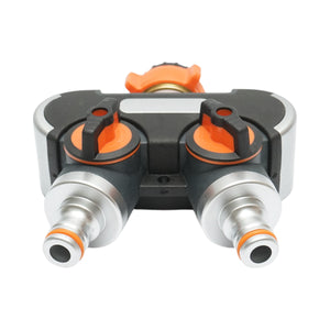 Distributore a 2 vie con rubinetti, connettori 1/2 e adattatore rubinetto 1/2-3/4 per tubo da giardino