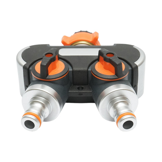 Distributore a 2 vie con rubinetti, connettori 1/2 e adattatore rubinetto 1/2-3/4 per tubo da giardino