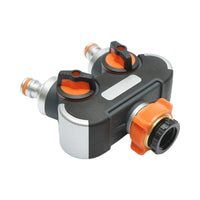 Distributore a 2 vie con rubinetti, connettori 1/2 e adattatore rubinetto 1/2-3/4 per tubo da giardino