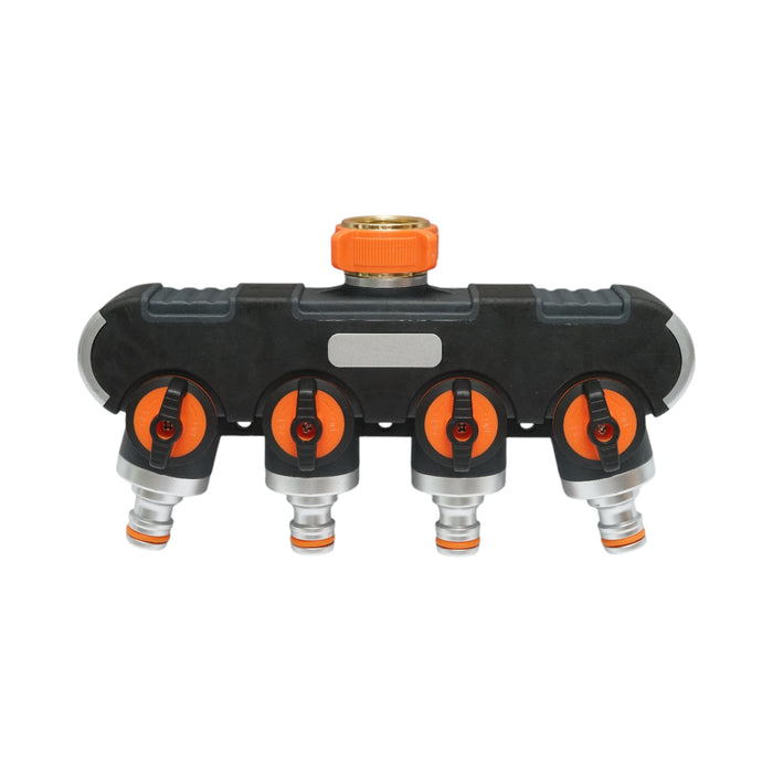 Distributore a 4 vie con rubinetti, connettori 1/2 e adattatore rubinetto 1/2-3/4 per tubo da giardino