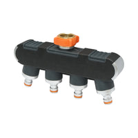 Distributore a 4 vie con rubinetti, connettori 1/2 e adattatore rubinetto 1/2-3/4 per tubo da giardino