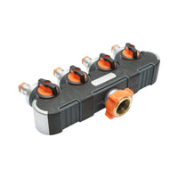 Distributore a 4 vie con rubinetti, connettori 1/2 e adattatore rubinetto 1/2-3/4 per tubo da giardino