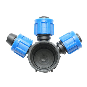 Distributore di connessione per tubo e banda di gocciolamento da 17mm con 3 teste per sistemi di irrigazione