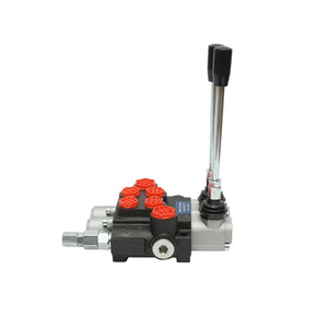 DISTRIBUTORE OLEODINAMICO a 2 leve portata 40L/min con leva e riduzione inclusa -15 /+80