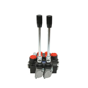 DISTRIBUTORE OLEODINAMICO a 2 leve portata 40L/min con leva e riduzione inclusa -15 /+80